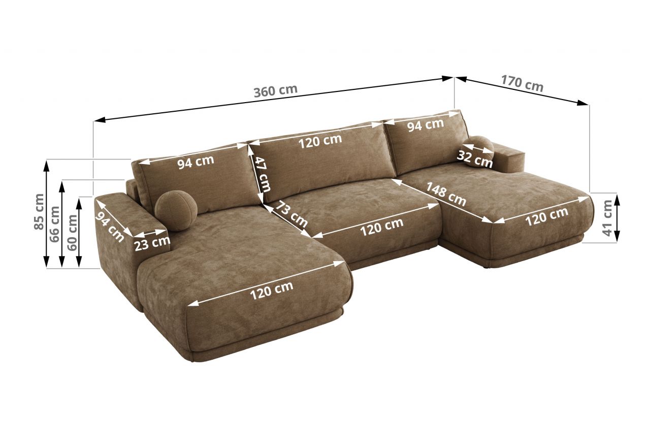 Narożnik RINA U - uniwersalny - brązowy, szenil gładki