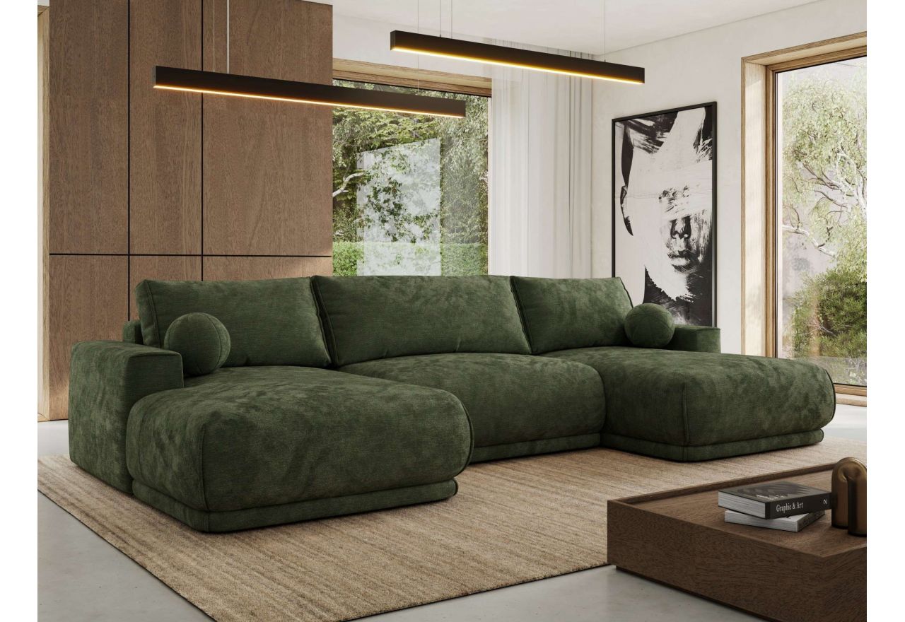 Narożnik RINA U - uniwersalny - ciemnozielony, szenil gładki