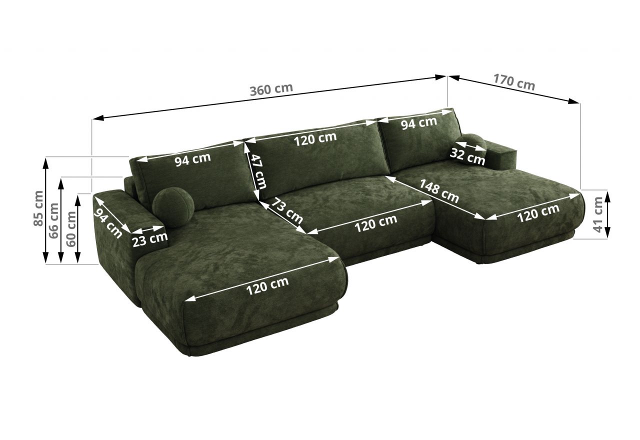 Narożnik RINA U - uniwersalny - ciemnozielony, szenil gładki