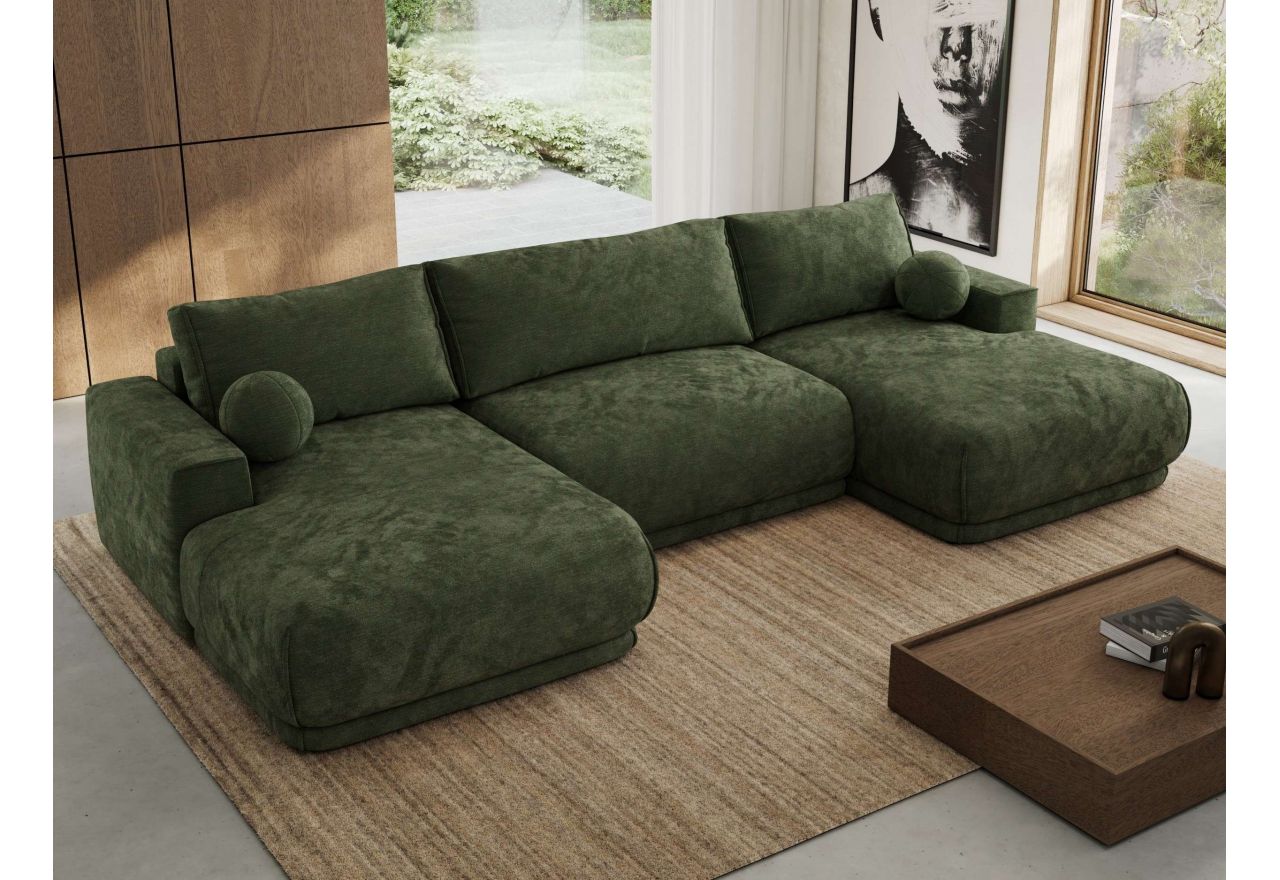 Narożnik RINA U - uniwersalny - ciemnozielony, szenil gładki