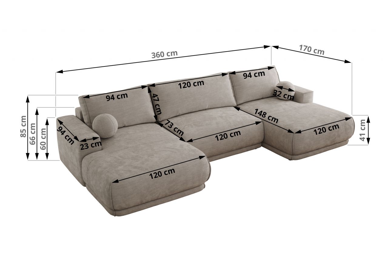 Narożnik RINA U - uniwersalny - jasnoszary, szenil gładki