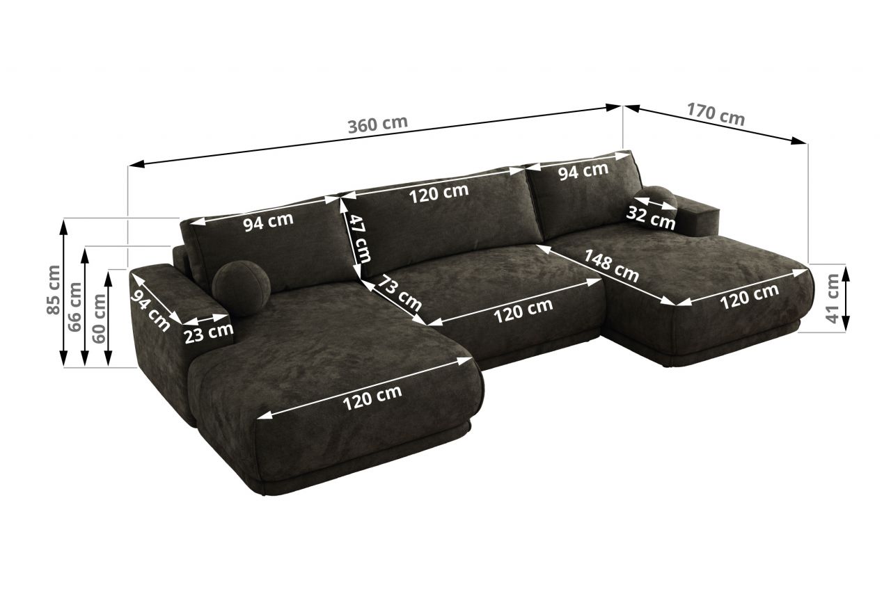 Narożnik RINA U - uniwersalny - ciemnoszary, szenil gładki