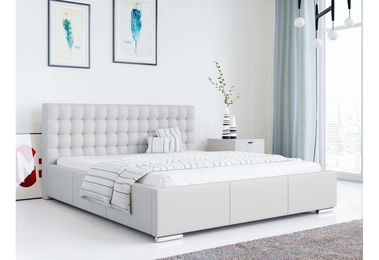 Tapicerowane łóżko w nowoczesnym stylu z opcją wyboru materaca do sypialni - AGNES szara ecoskóra