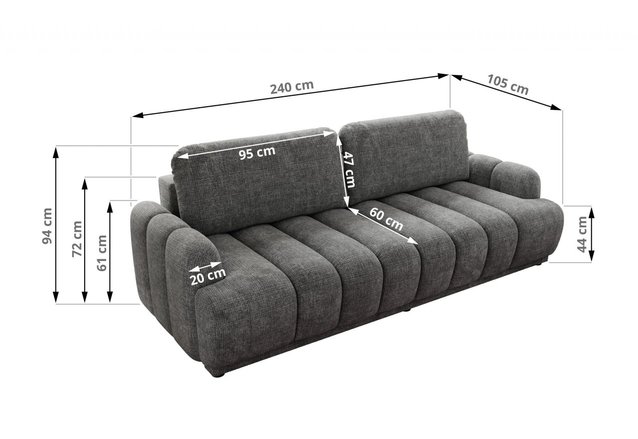 Sofa ACCORIDO - ciemnoszary, szenil grubo tkany