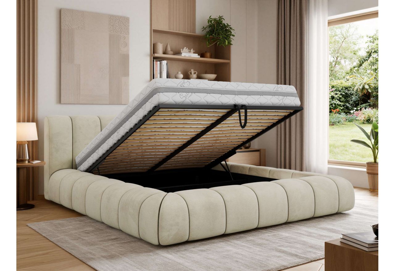 Łóżko tapicerowane NUEBA CLASSIC 200x200 - beżowy, welwet