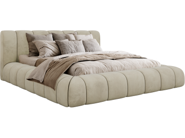 Łóżko tapicerowane NUEBA CLASSIC 160x200 - materac pocket - beżowy, welwet