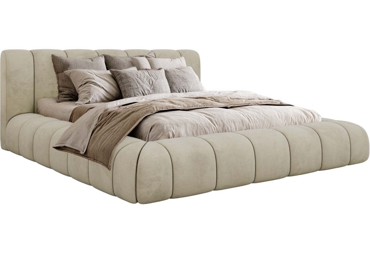 Łóżko tapicerowane NUEBA CLASSIC 180x200 - materac pocket - beżowy, welwet