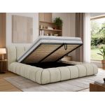 Łóżko tapicerowane NUEBA CLASSIC 180x200 - materac pocket - beżowy, welwet