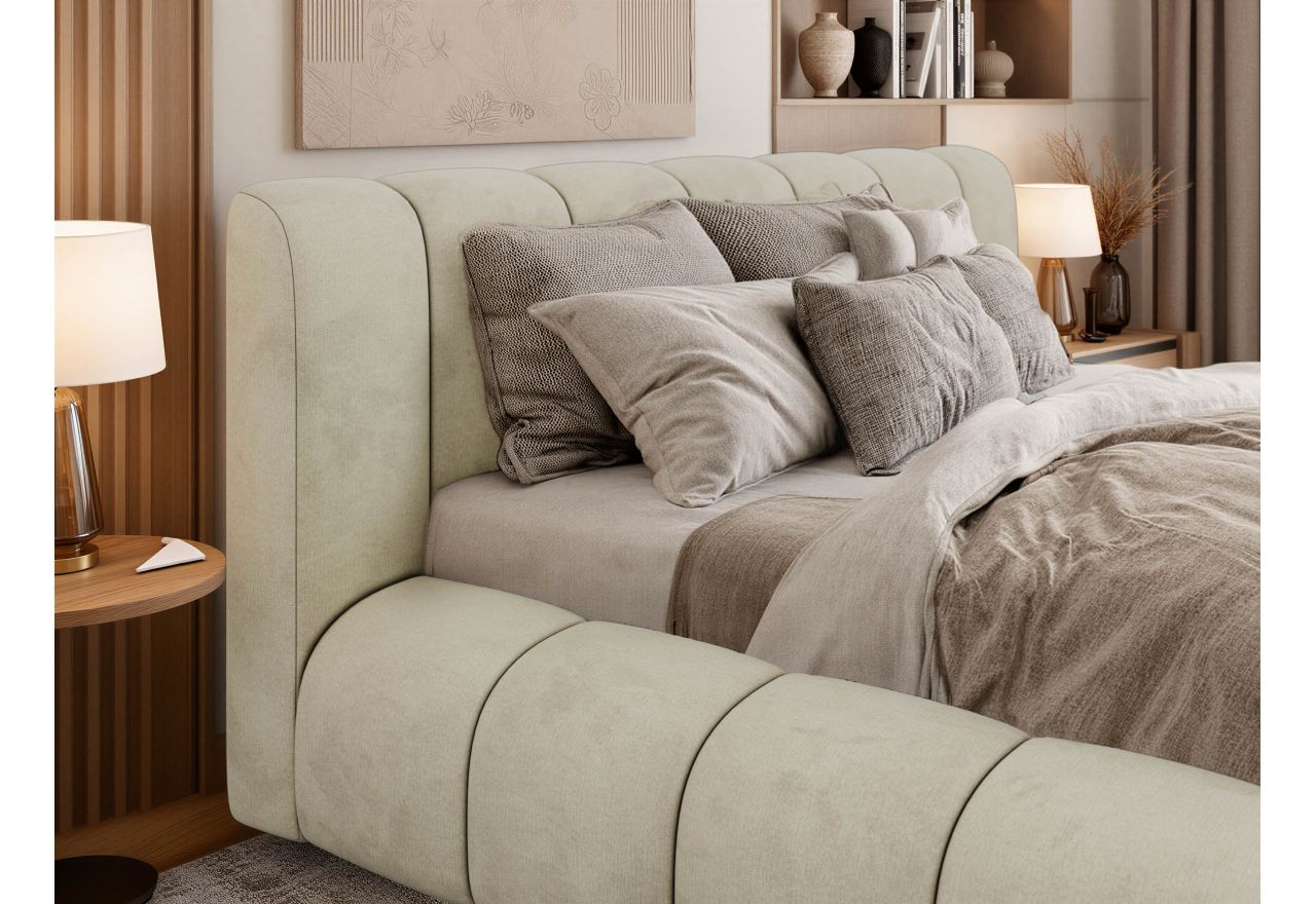 Łóżko tapicerowane NUEBA CLASSIC 180x200 - materac pocket - beżowy, welwet