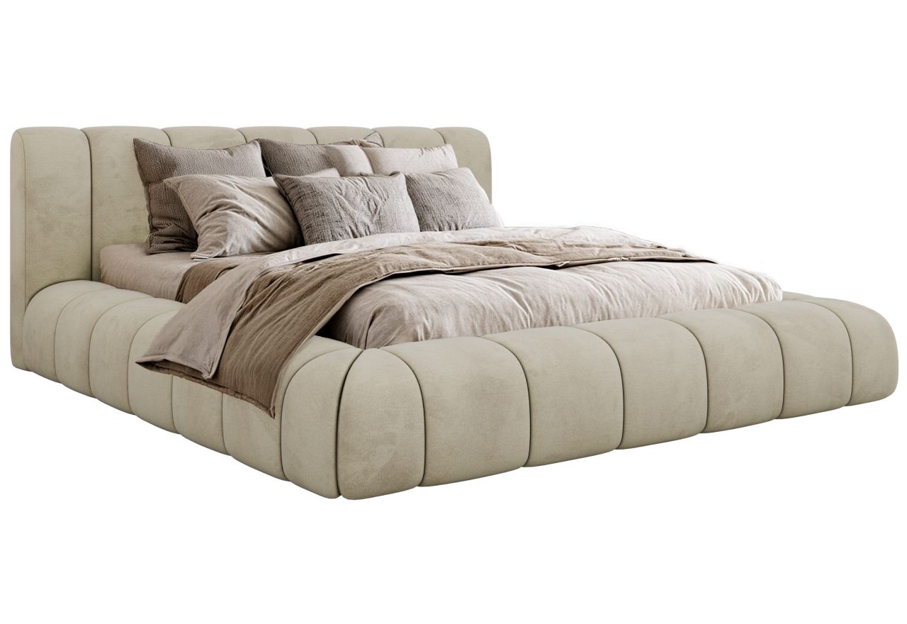 Łóżko tapicerowane NUEBA CLASSIC 180x200 - materac pocket - beżowy, welwet