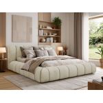 Łóżko tapicerowane NUEBA CLASSIC 200x200 - materac pocket - beżowy, welwet