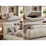 Łóżko tapicerowane NUEBA CLASSIC 200x200 - materac pocket - beżowy, welwet