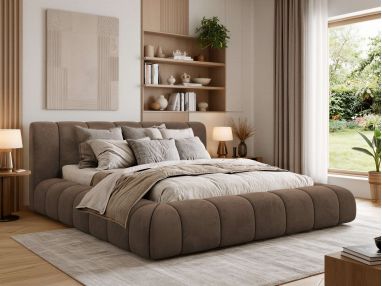 Łóżko tapicerowane NUEBA CLASSIC 160x200 - brązowy, welwet