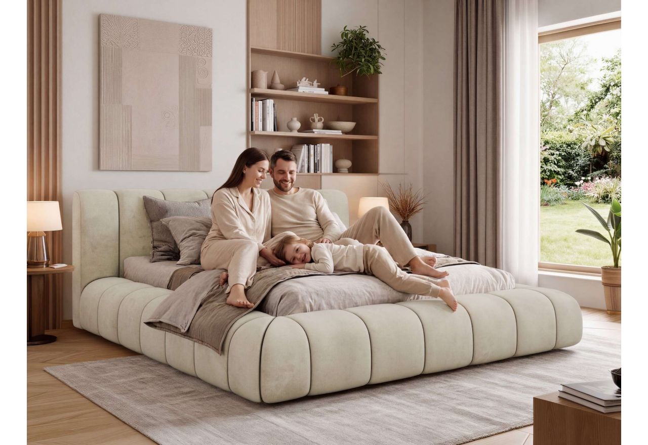 Łóżko tapicerowane NUEBA CLASSIC 180x200 - materac pocket - brązowy, welwet