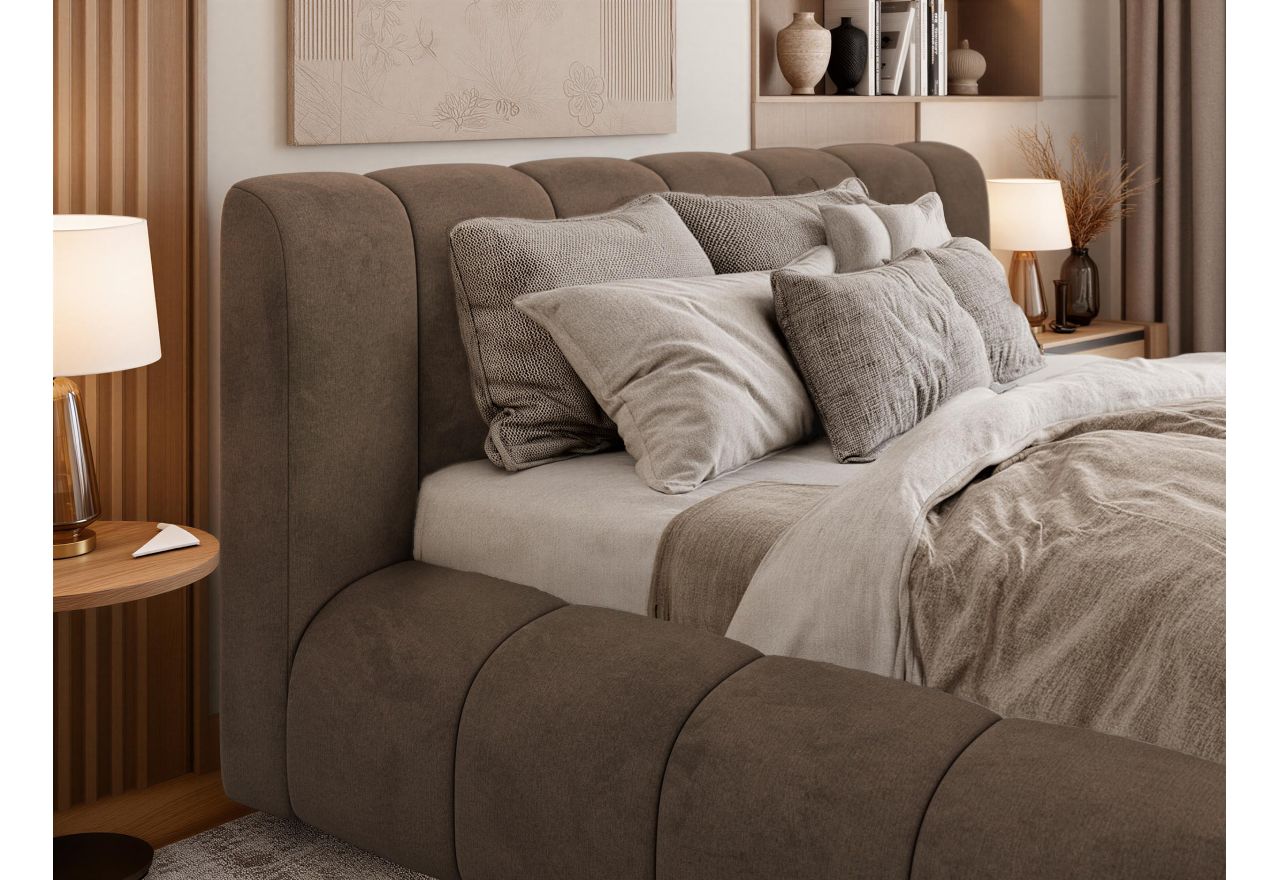 Łóżko tapicerowane NUEBA CLASSIC 180x200 - materac pocket - brązowy, welwet
