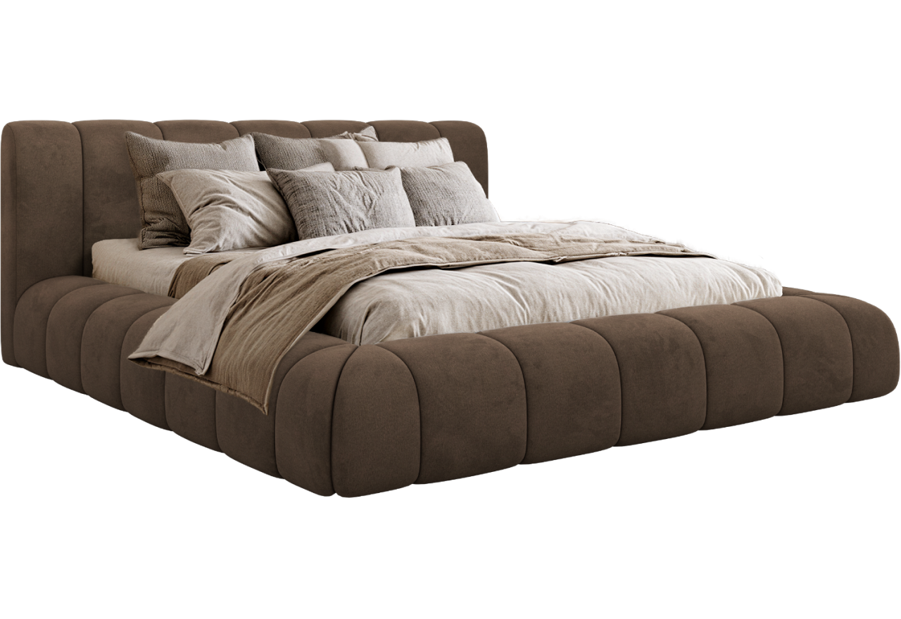 Łóżko tapicerowane NUEBA CLASSIC 200x200 - materac pocket - brązowy, welwet