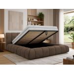 Łóżko tapicerowane NUEBA CLASSIC 200x200 - materac pocket - brązowy, welwet