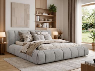 Łóżko tapicerowane NUEBA CLASSIC 200x200 - jasnoszary, welwet