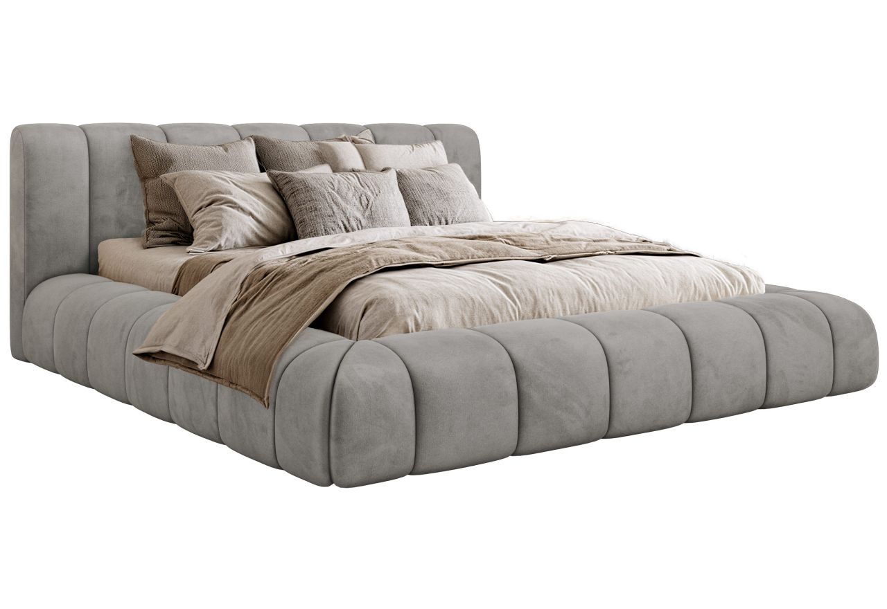 Łóżko tapicerowane NUEBA CLASSIC 140x200 - materac pocket - jasnoszary, welwet