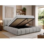 Łóżko tapicerowane NUEBA CLASSIC 160x200 - materac pocket - jasnoszary, welwet