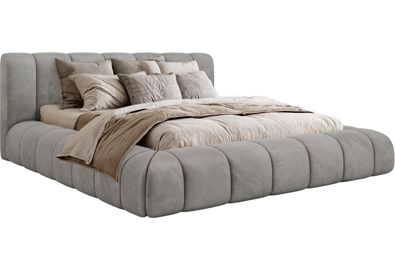 Łóżko tapicerowane NUEBA CLASSIC 180x200 - materac pocket - jasnoszary, welwet