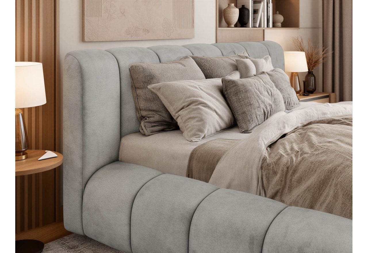 Łóżko tapicerowane NUEBA CLASSIC 180x200 - materac pocket - jasnoszary, welwet