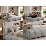 Łóżko tapicerowane NUEBA CLASSIC 180x200 - materac pocket - jasnoszary, welwet