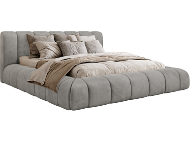 Łóżko tapicerowane NUEBA CLASSIC 200x200 - materac pocket - jasnoszary, welwet