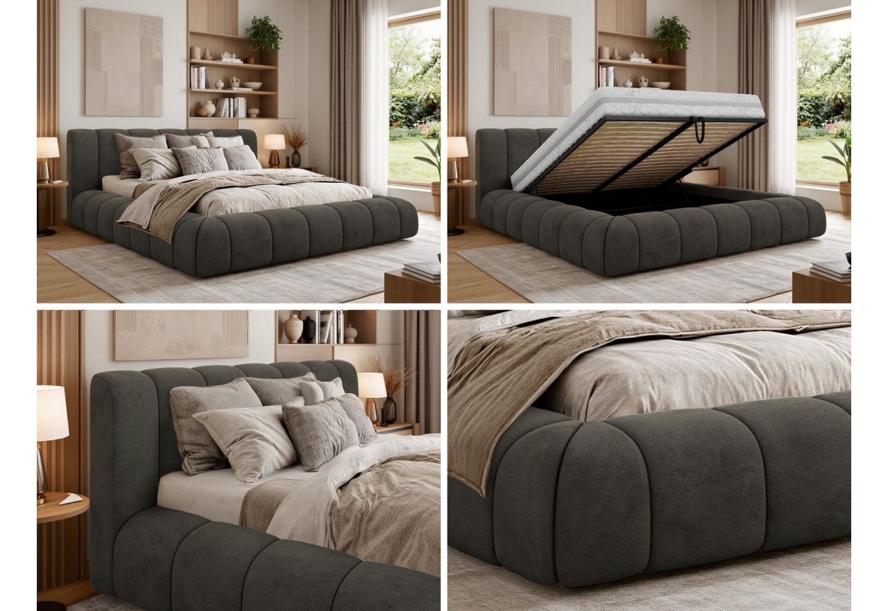 Łóżko tapicerowane NUEBA CLASSIC 200x200 - ciemnoszary, welwet