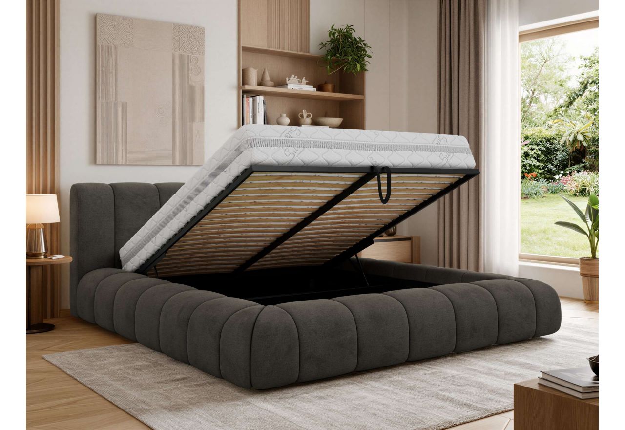Łóżko tapicerowane NUEBA CLASSIC 140x200 - materac pocket - ciemnoszary, welwet