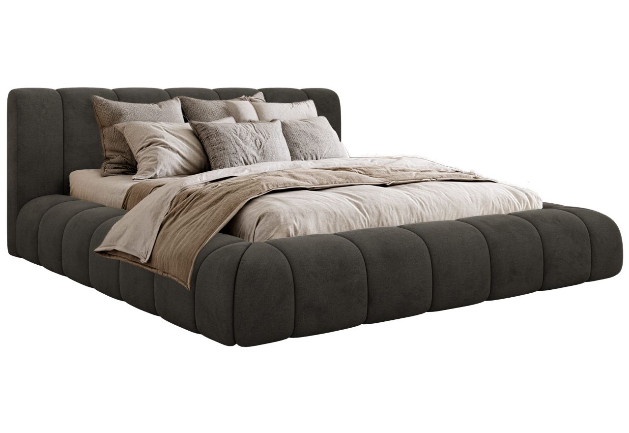 Łóżko tapicerowane NUEBA CLASSIC 140x200 - materac pocket - ciemnoszary, welwet