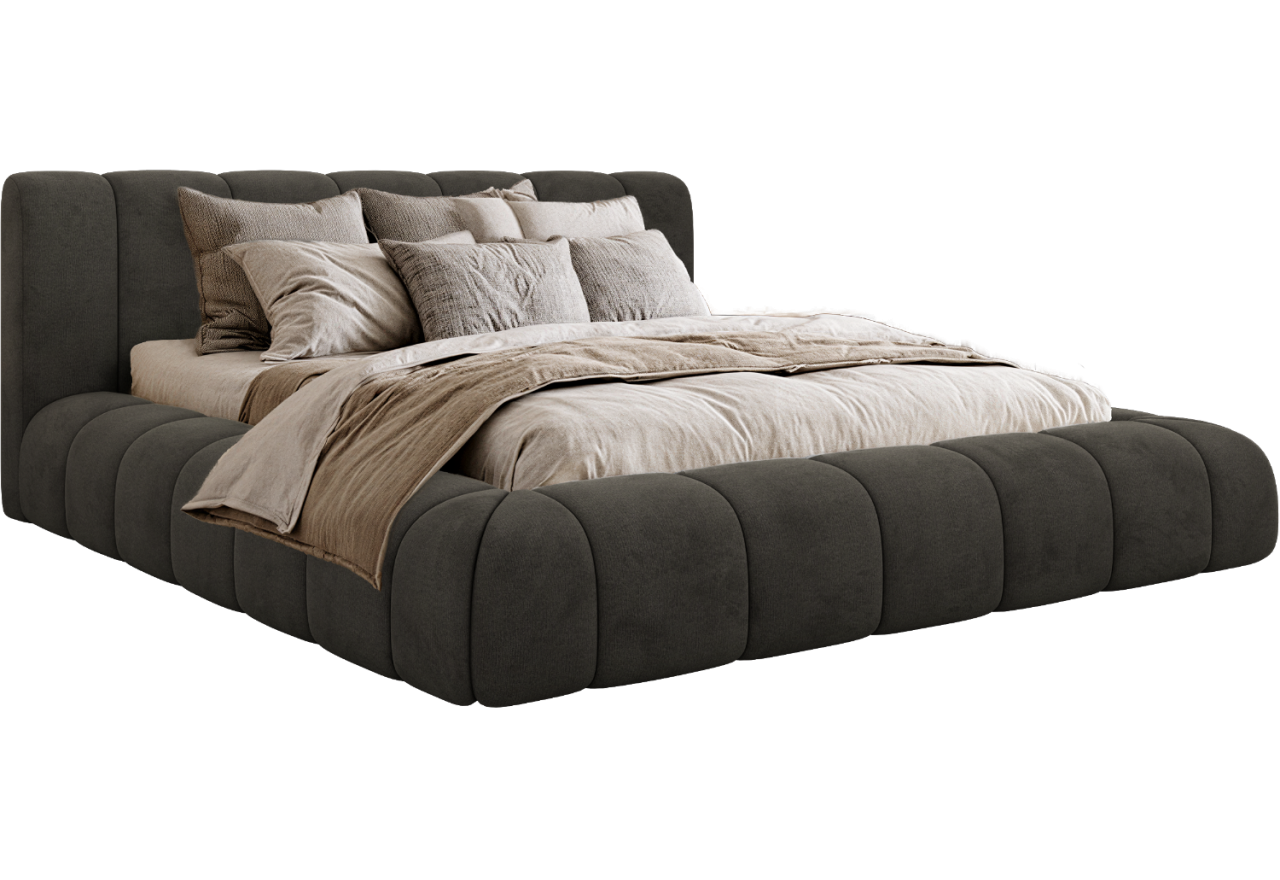 Łóżko tapicerowane NUEBA CLASSIC 160x200 - materac pocket - ciemnoszary, welwet