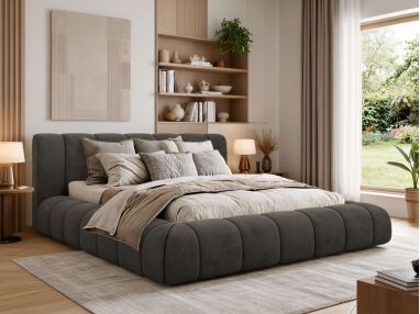 Łóżko tapicerowane NUEBA CLASSIC 180x200 - materac pocket - ciemnoszary, welwet