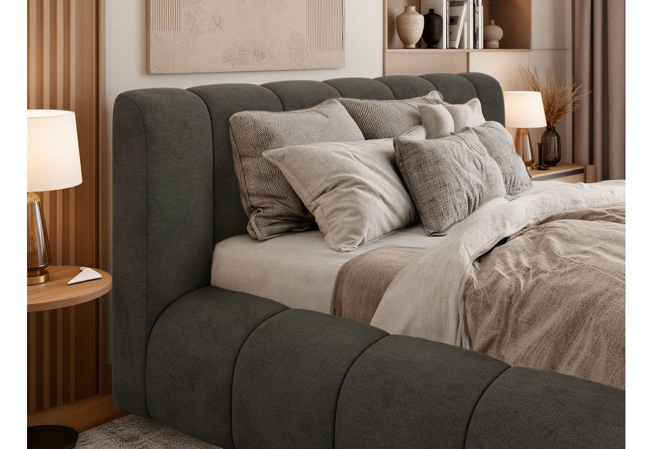 Łóżko tapicerowane NUEBA CLASSIC 180x200 - materac pocket - ciemnoszary, welwet
