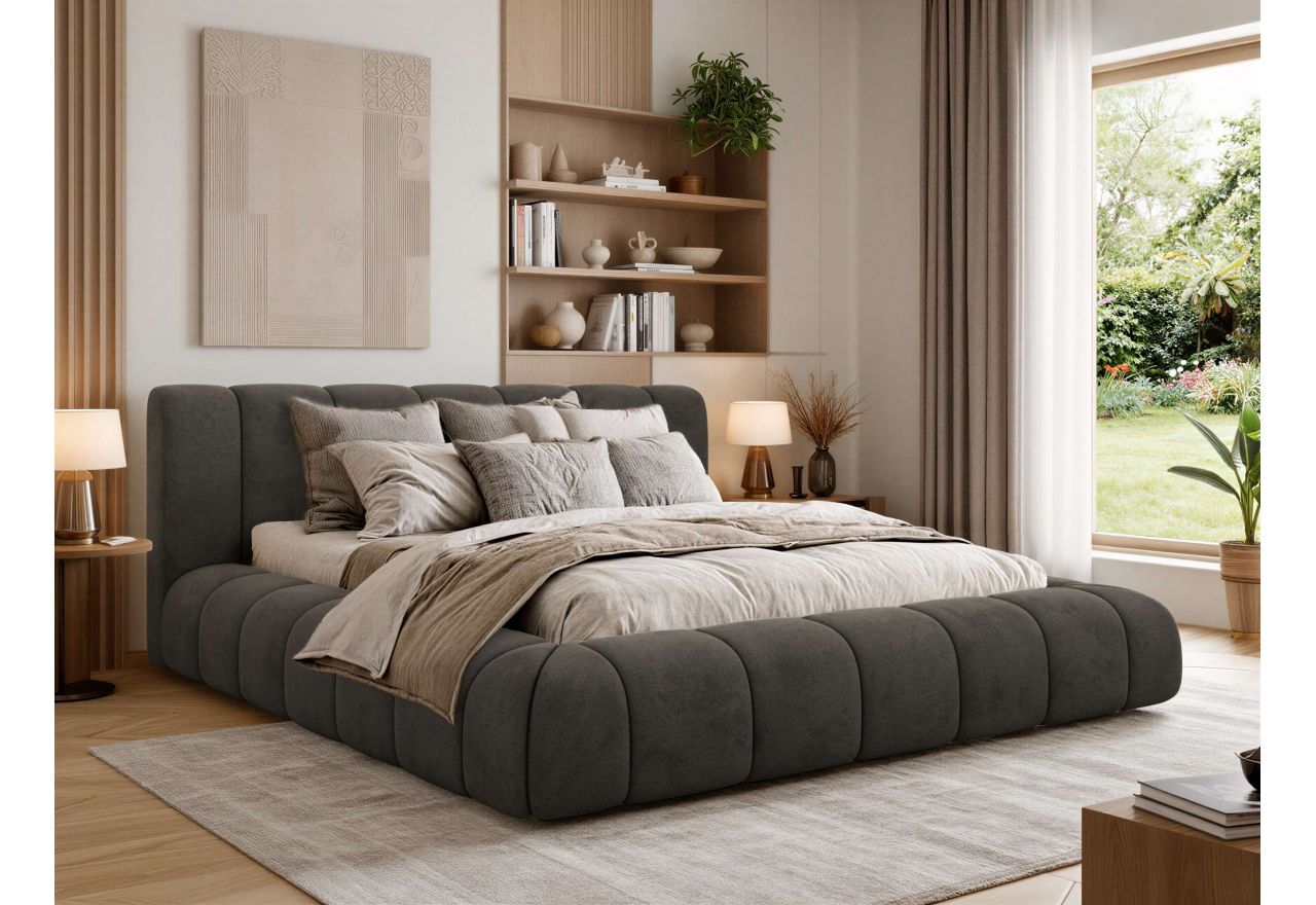 Łóżko tapicerowane NUEBA CLASSIC 200x200 - materac pocket - ciemnoszary, welwet