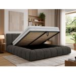 Łóżko tapicerowane NUEBA CLASSIC 200x200 - materac pocket - ciemnoszary, welwet