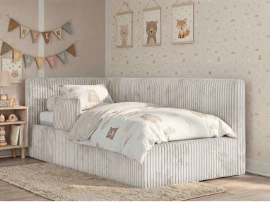 Łóżko dziecięce TILVO ALTA 90x200 - materac pocket - beżowy, sztruks - strona lewa