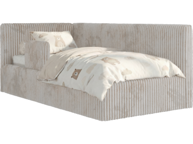 Łóżko dziecięce TILVO ALTA 90x200 - materac pocket - beżowy, sztruks - strona lewa