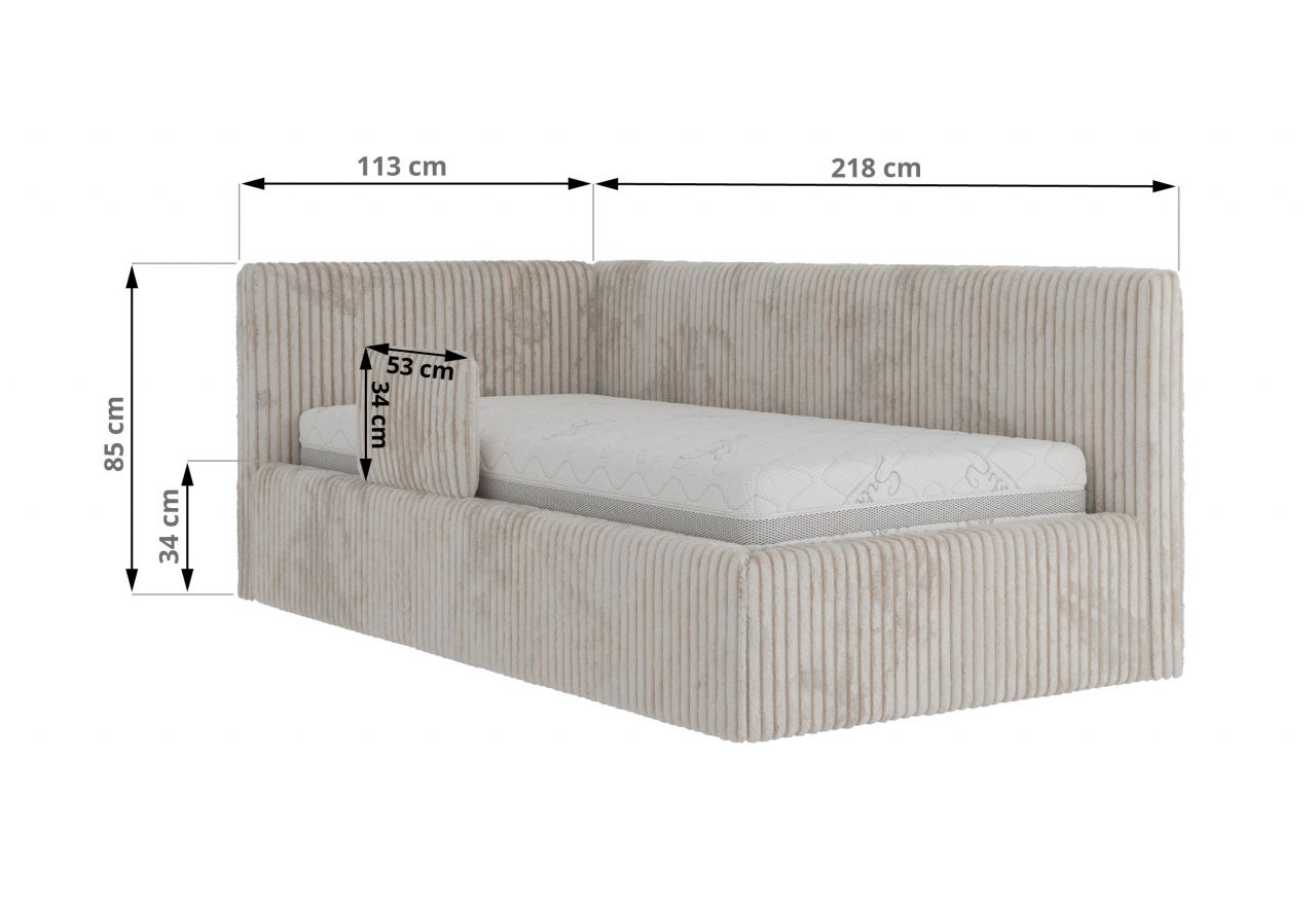 Łóżko dziecięce TILVO ALTA 90x200 - materac multipocket - beżowy, sztruks - strona lewa