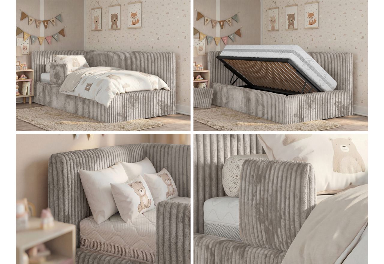 Łóżko dziecięce TILVO ALTA 90x200 - jasnobrązowy, sztruks - strona lewa