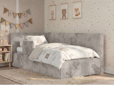 Łóżko dziecięce TILVO ALTA 90x200 - materac multipocket - jasnobrązowy, sztruks - strona lewa