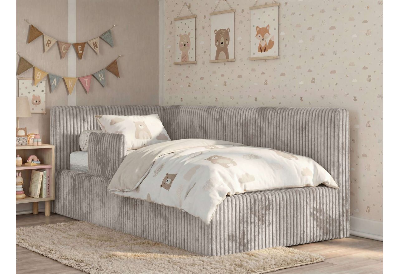 Łóżko dziecięce TILVO ALTA 90x200 - materac multipocket - jasnobrązowy, sztruks - strona lewa