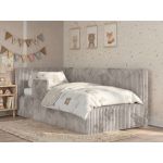 Łóżko dziecięce TILVO ALTA 90x200 - materac multipocket - jasnobrązowy, sztruks - strona lewa