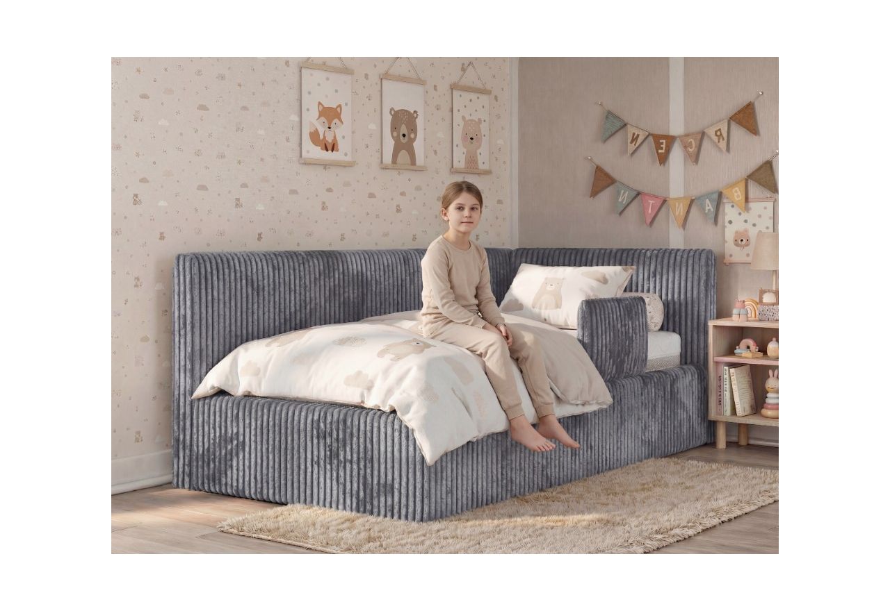 Łóżko dziecięce TILVO ALTA 90x200 - brązowy, sztruks - strona lewa