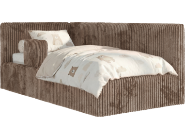 Łóżko dziecięce TILVO ALTA 90x200 - materac pocket - brązowy, sztruks - strona lewa