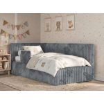 Łóżko dziecięce TILVO ALTA 90x200 - materac pocket - szary, sztruks - strona lewa