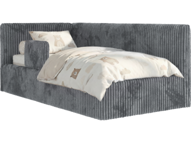 Łóżko dziecięce TILVO ALTA 90x200 - materac pocket - szary, sztruks - strona lewa
