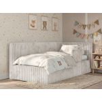 Łóżko dziecięce TILVO ALTA 90x200 - materac pocket - beżowy, sztruks - strona prawa