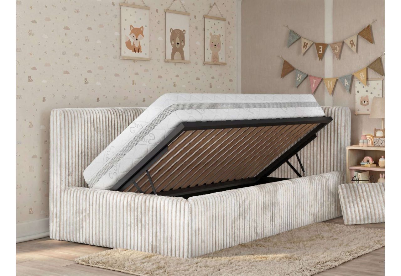 Łóżko dziecięce TILVO ALTA 90x200 - materac pocket - beżowy, sztruks - strona prawa