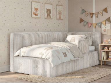 Łóżko dziecięce TILVO ALTA 90x200 - materac multipocket - beżowy, sztruks - strona prawa